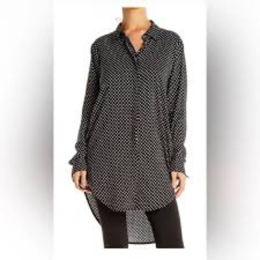 Philosophy Black Polka Dot Longline Button-Up Tunic